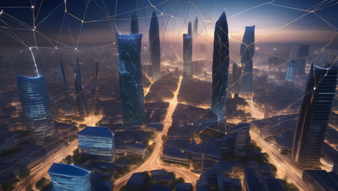 Aerial Southeast Asian city skyline at dusk with glowing network connections representing distributed offshore digital teams