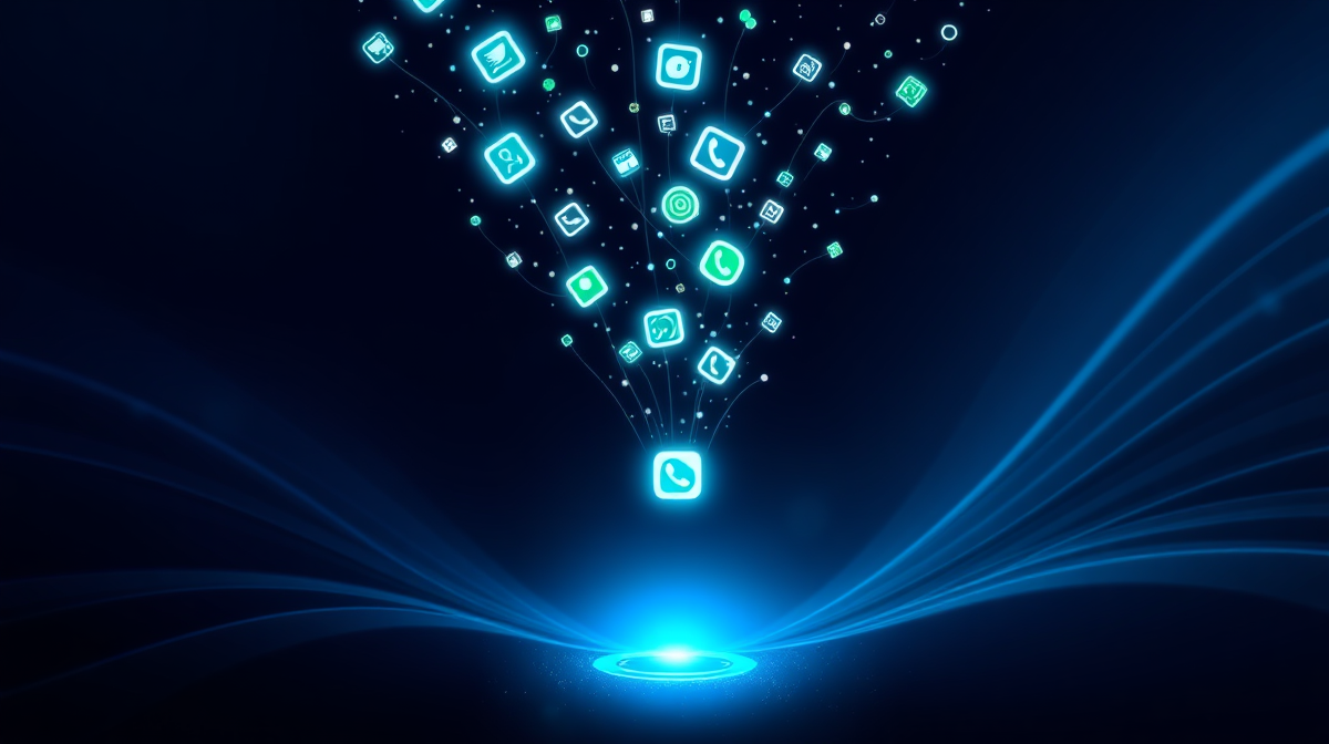Abstract funnel illustration showing fragmented digital signals from multiple channels merging into a single glowing unified customer identity node